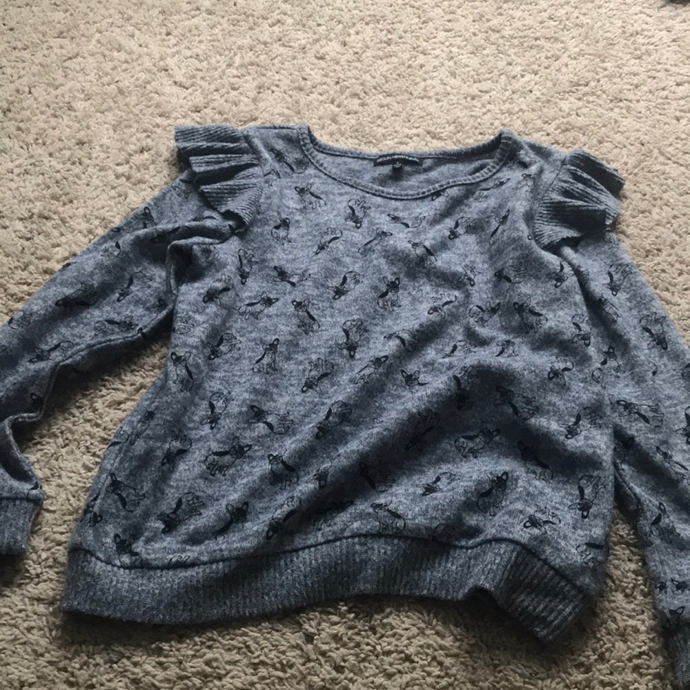 Juniors dog sweater with ruffle shoulders